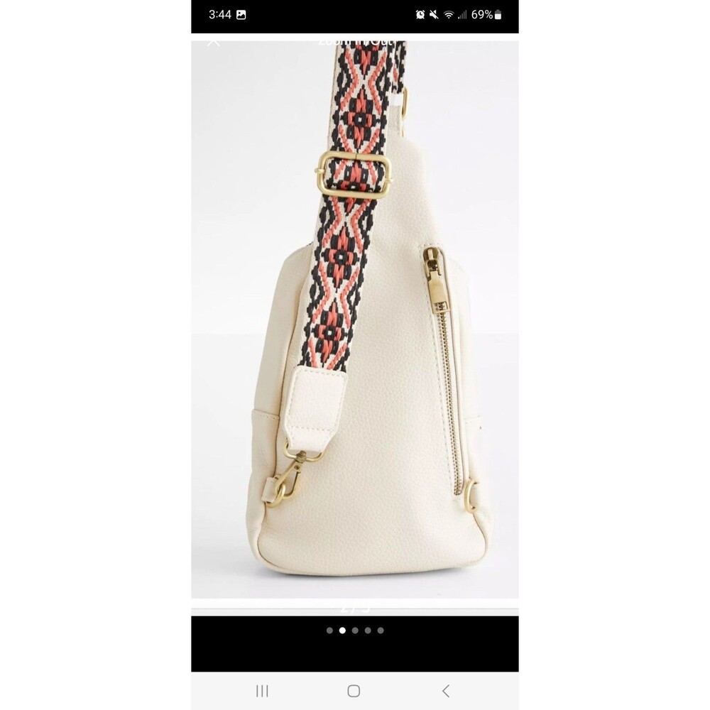 Moda Luxe Ivory Crossbody Sling with Patterned Webbing Strap - Picture 2 of 8